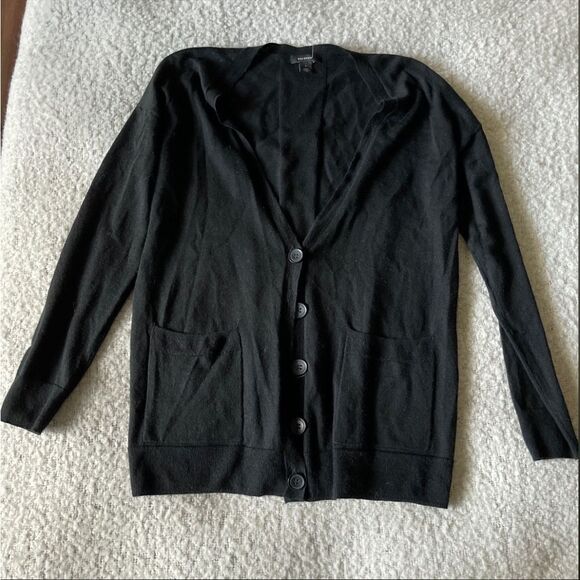 Halogen Women’s Wool Black Button Down V neck long sleeve cardigan sweater Small - Picture 2 of 4